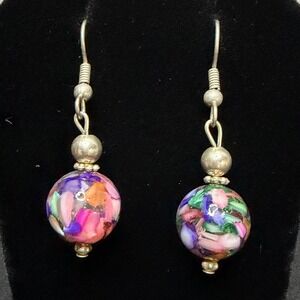 Unbranded Mosaic Glass Bead Drop Earrings Womens OS Multicolor Boho Dangle